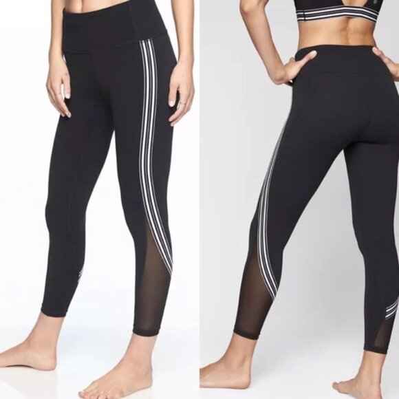 ATHLETA Side Stripe Salutation 7/8 Tights Black Legging Mesh Accent XXS 210047 - Picture 1 of 8